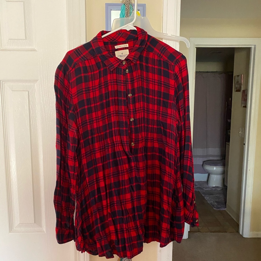 Flowy Red Plaid Shirt